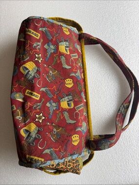 Source Unknown Red Western Print Cosmetic Bag with Yellow Trim